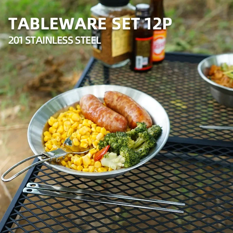 Camping Cooking Dining Set - Set di stoviglie portatili da 12